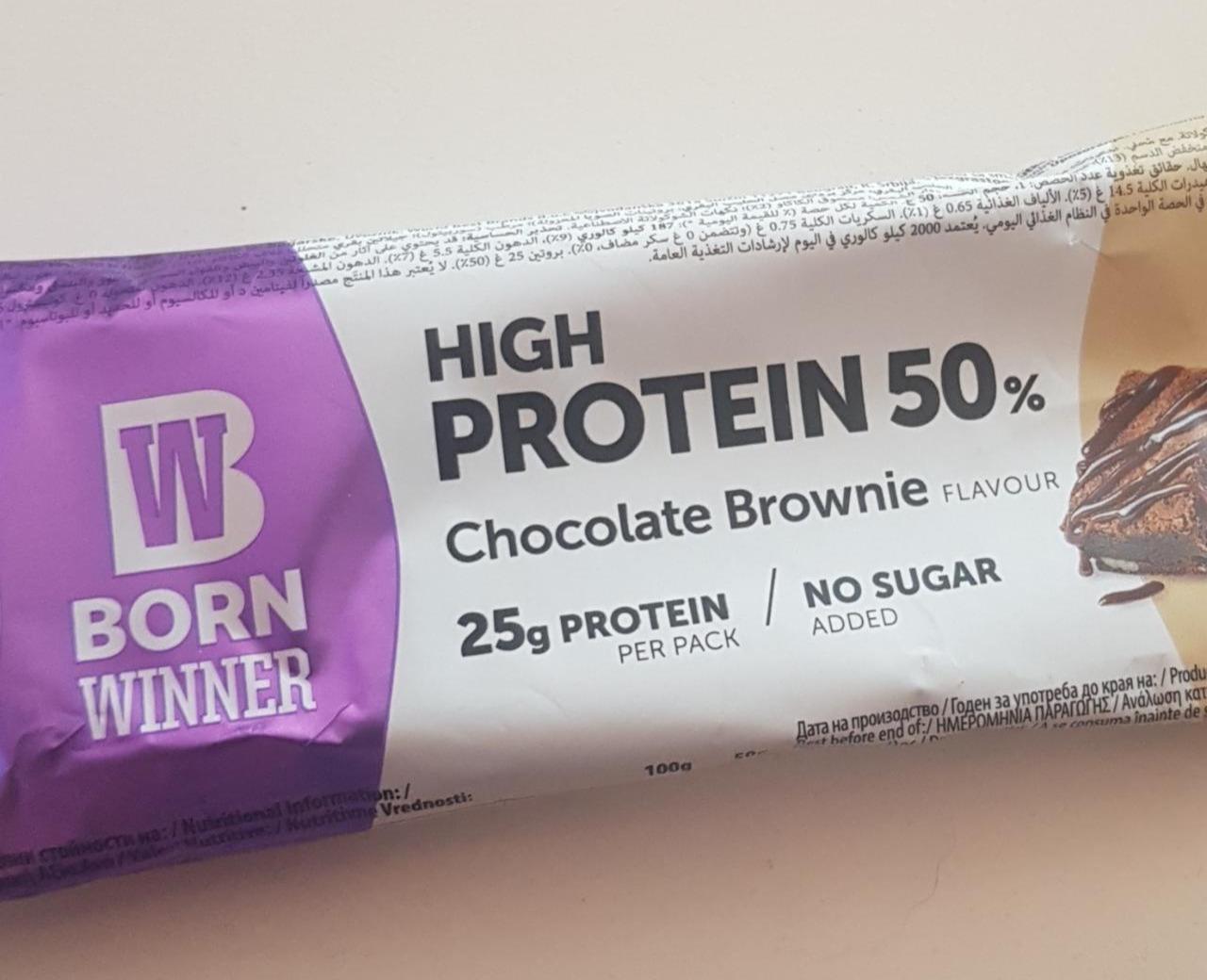 Fotografie - High Protein 50% Chocolate Brownie flavour bar Born Winner