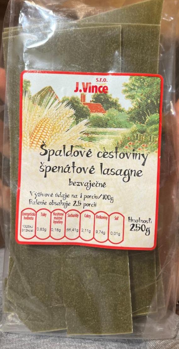 Fotografie - Špaldové cestoviny špenátové lasagne bezvaječné J.Vince