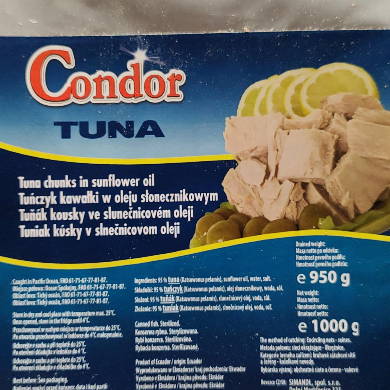 Fotografie - Tuna chunks in sunflower oil Condor