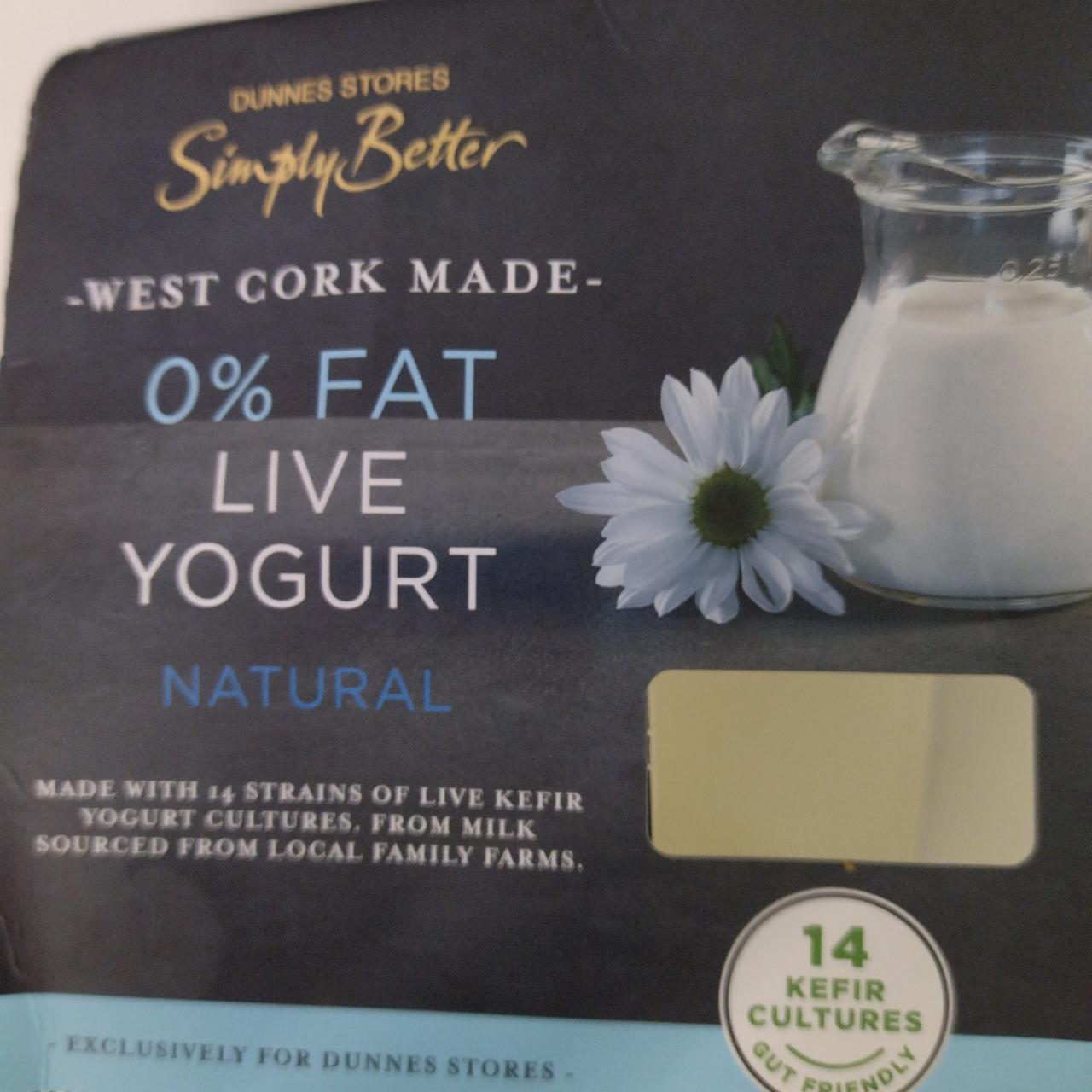 Fotografie - 0 % Fat Live Yogurt natural Dunnes stores