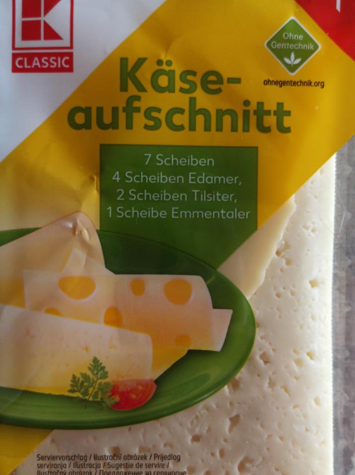 Fotografie - Käse Aufschnitt leicht kombinovaný sýr plátkový Gouda, Tilsiter, Maasdamer