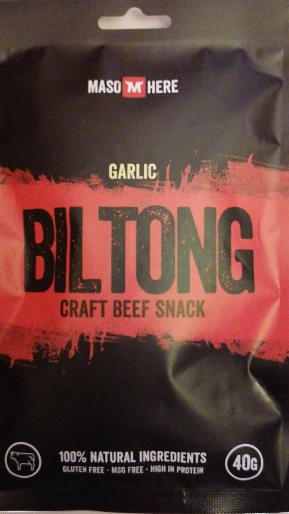 Fotografie - Biltong craft beef snack garlic Maso Here