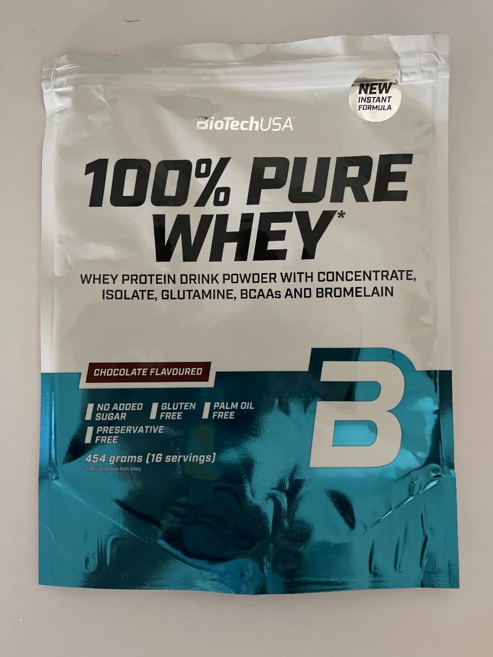 Fotografie - 100% Pure Whey Protein Drink Chocolate flavoured BioTechUSA