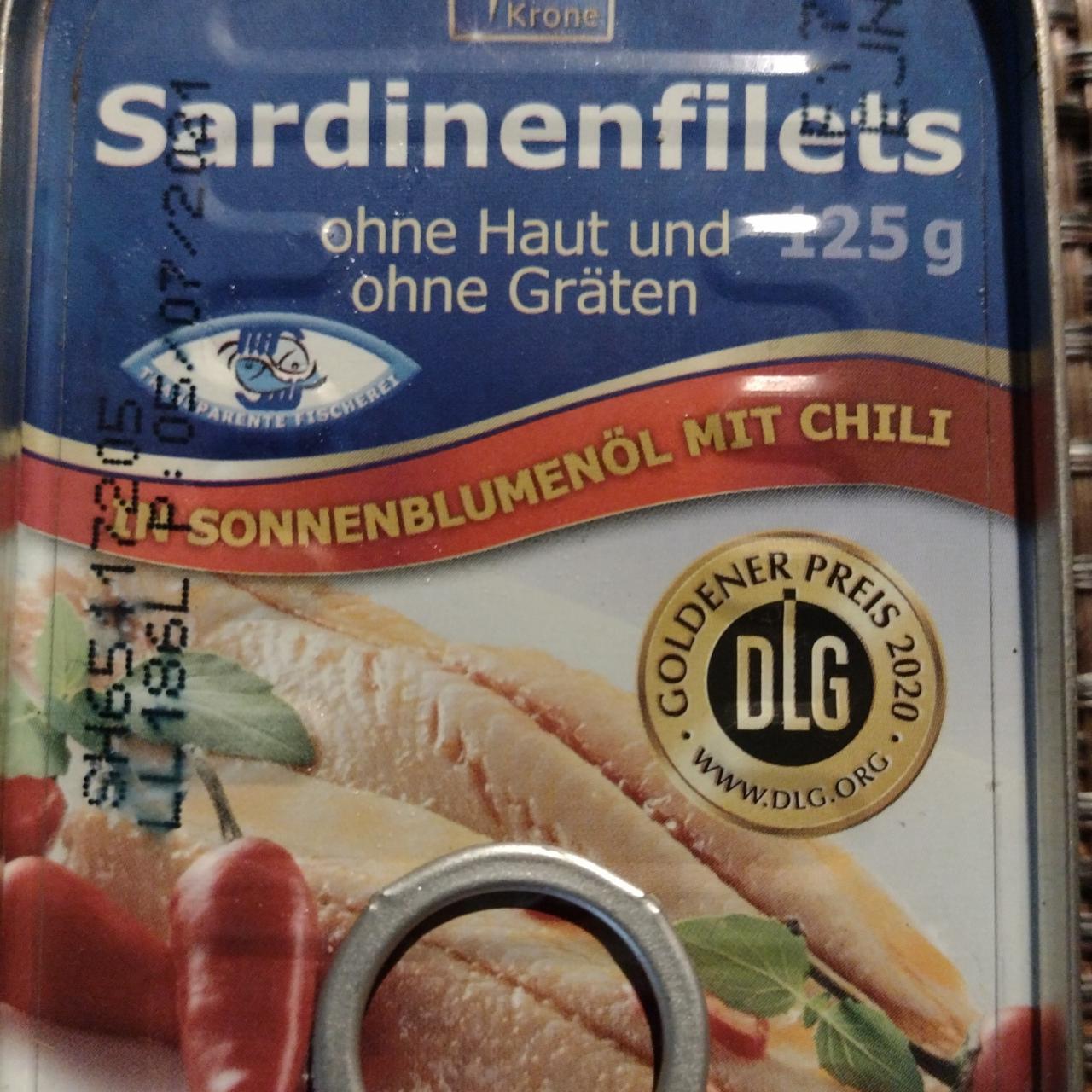 Fotografie - Sardinenfilets ohne Haut und ohne Graäten in sonnenblumenöl mit chili Fjord Krone