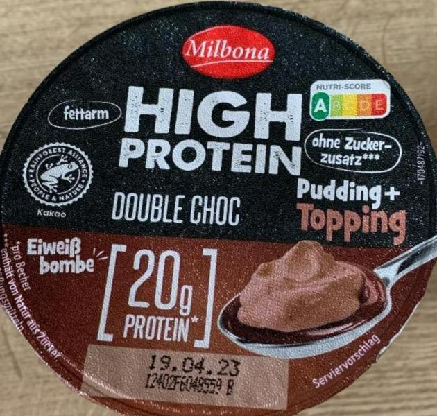 Fotografie - High protein Double choc pudding + topping Milbona