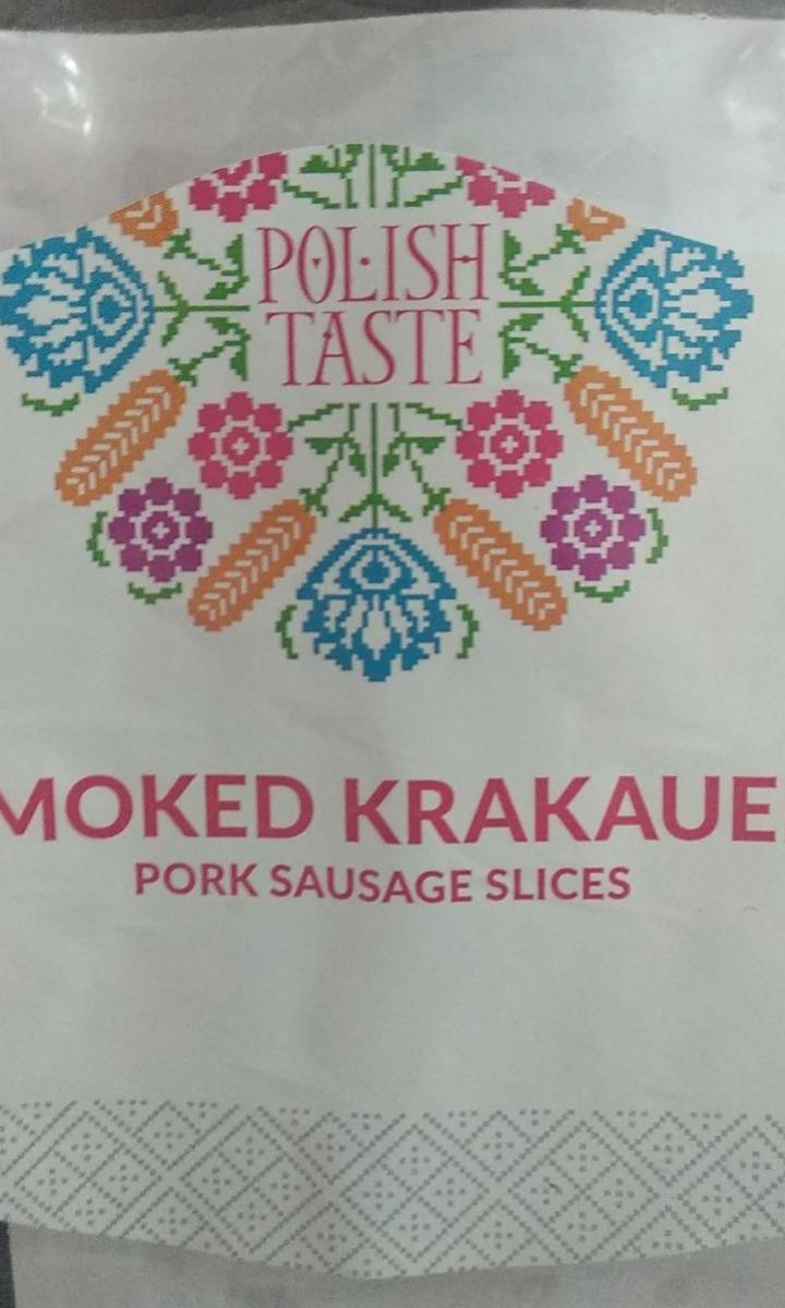 Fotografie - Smoked Krakauer Pork Sausage Slices Polish Taste