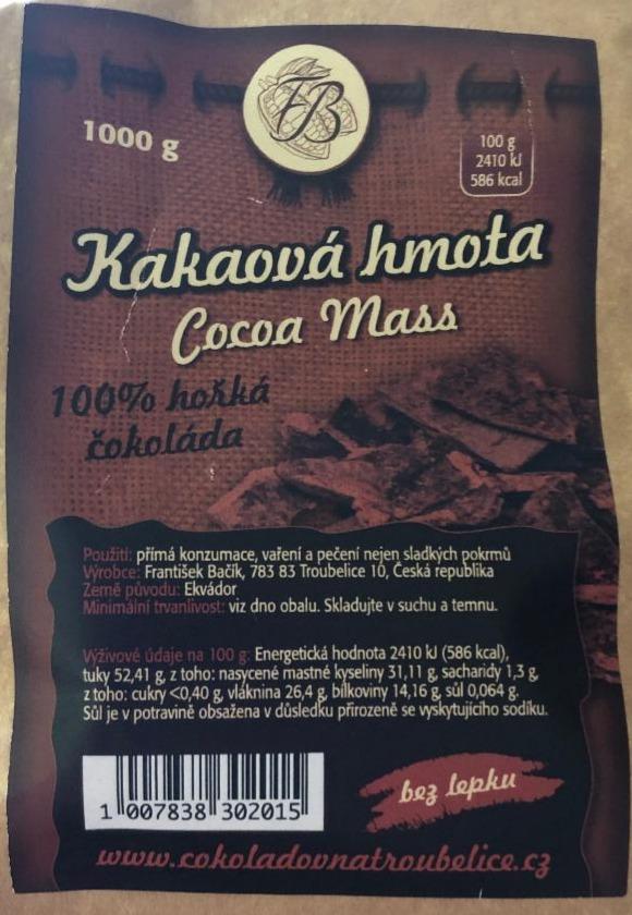 Fotografie - Kakaová hmota 100% hořká čokoláda Čokoládovna Troubelice