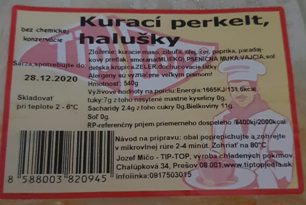 Fotografie - Kurací perkelt, halušky TIP-TOP