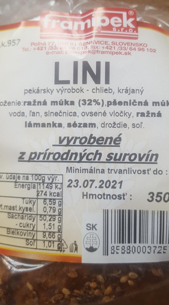 Fotografie - Lini 32% ražný chlieb framipek