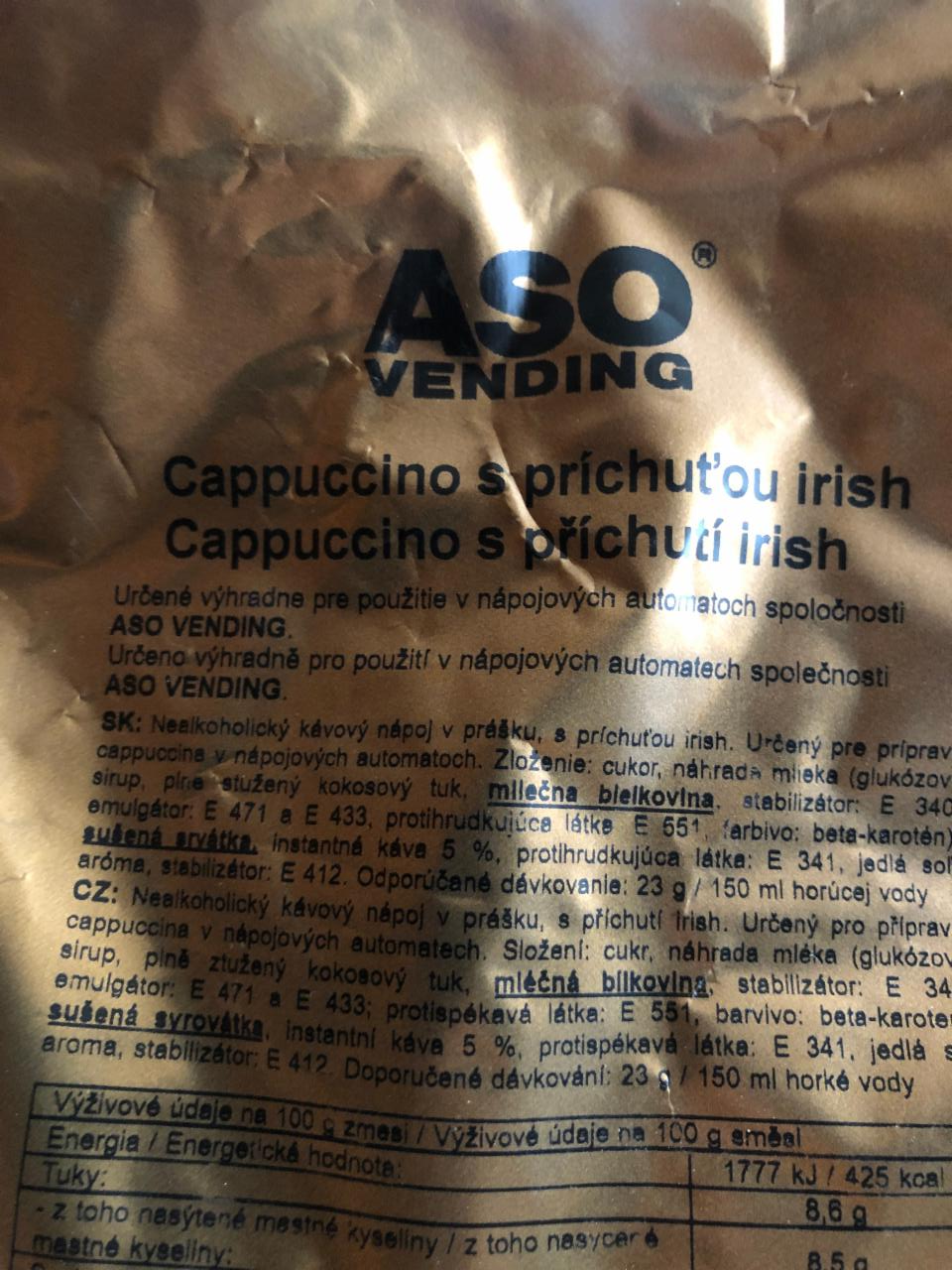 Fotografie - Cappuccino s príchuťou irish Aso vending