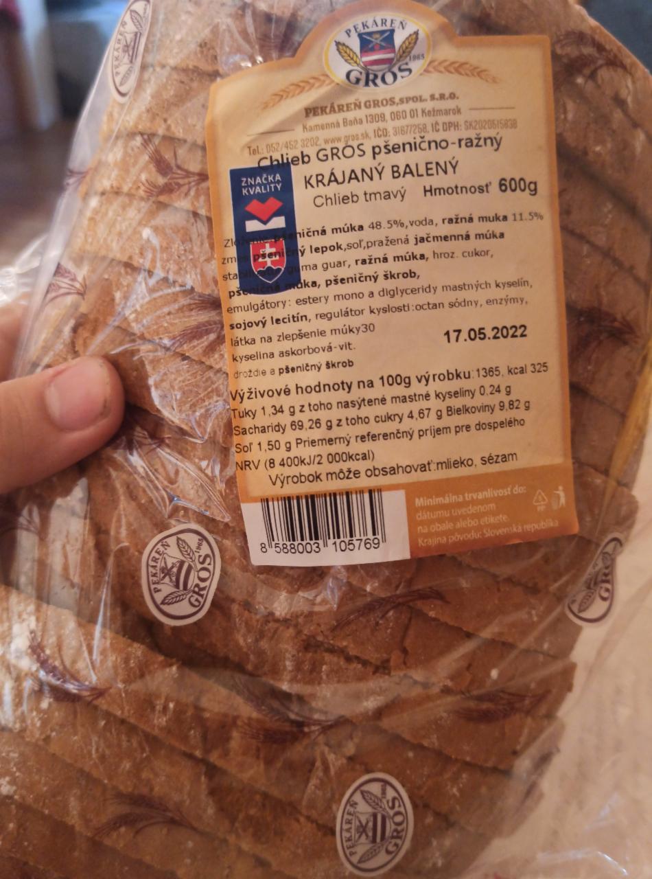 Fotografie - Chlieb GROS pšenično - ražný krájaný balený