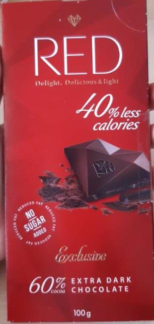 Fotografie - Red chocolate extra dark 40% less calories