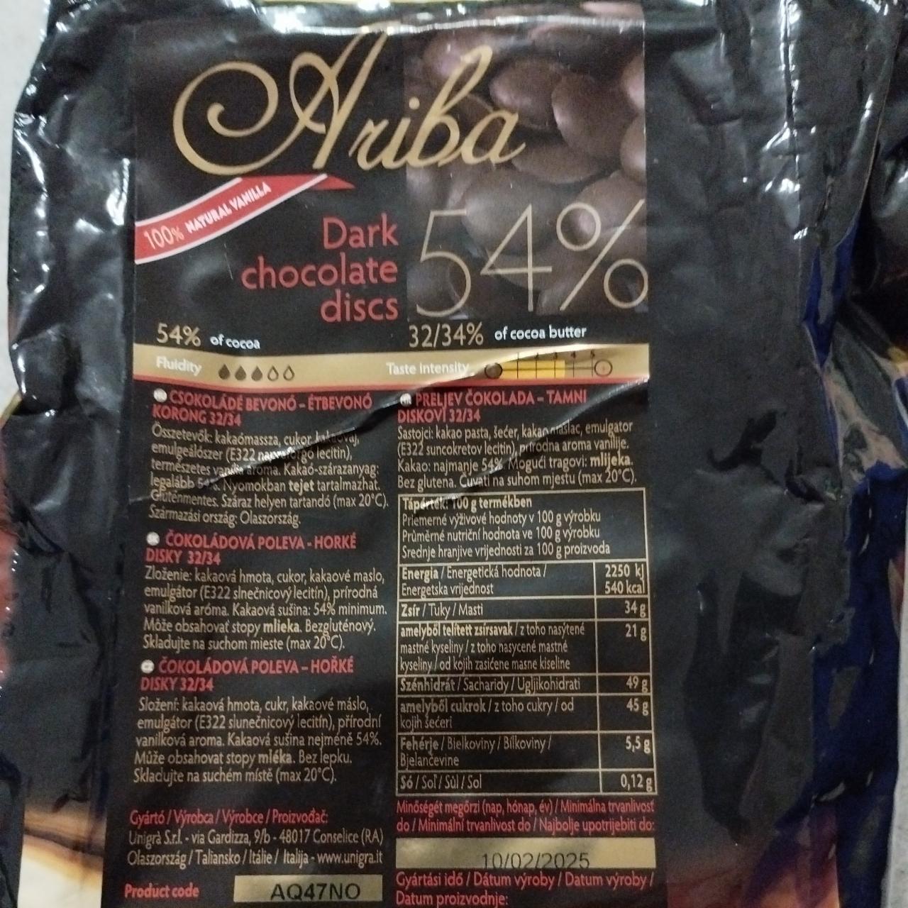 Fotografie - Dark chocolate discs 54% Ariba