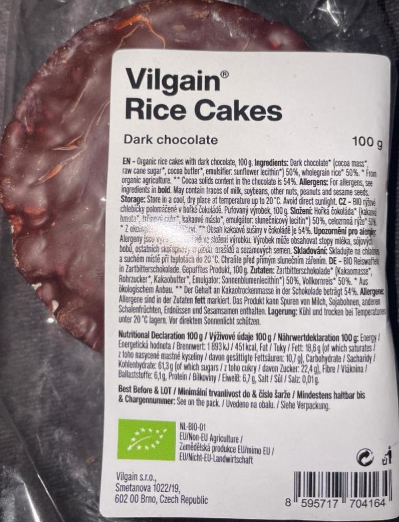 Fotografie - Rice Cakes Dark Chocolate Vilgain