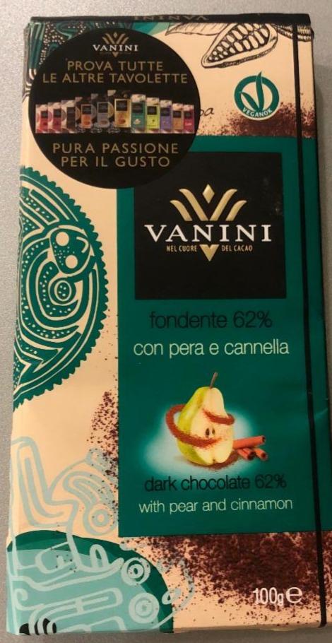 Fotografie - Dark chocolate 62% with pear and cinnamon Vanini