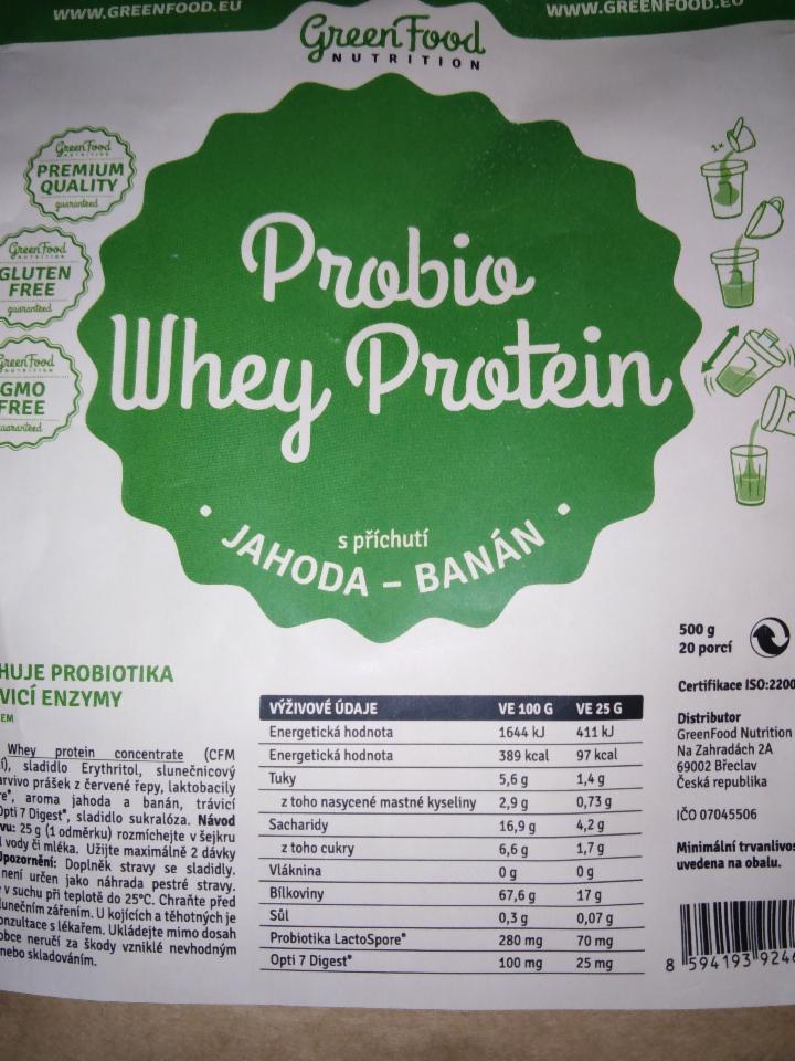 Fotografie - Probio Whey protein jahoda-banán GreenFood