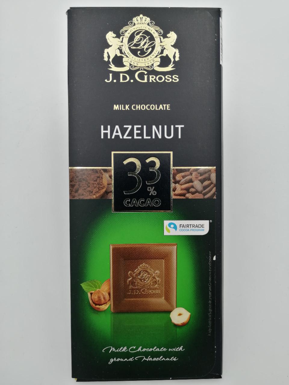 Fotografie - J.D. Gross Milk Chocolate Hazelnut 33% cacao 