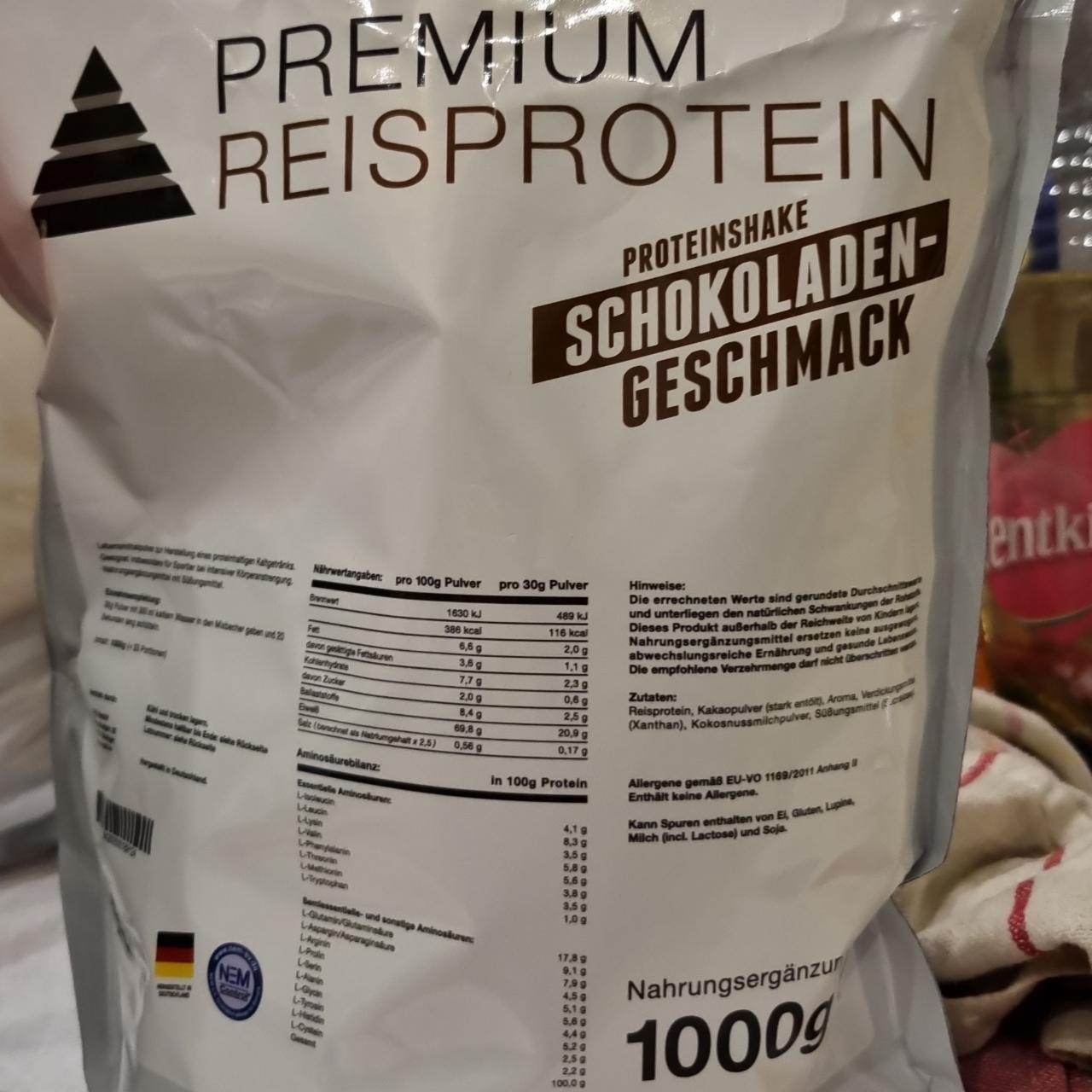 Fotografie - Premium Reisprotein Proteinshake Schokoladen geschmack
