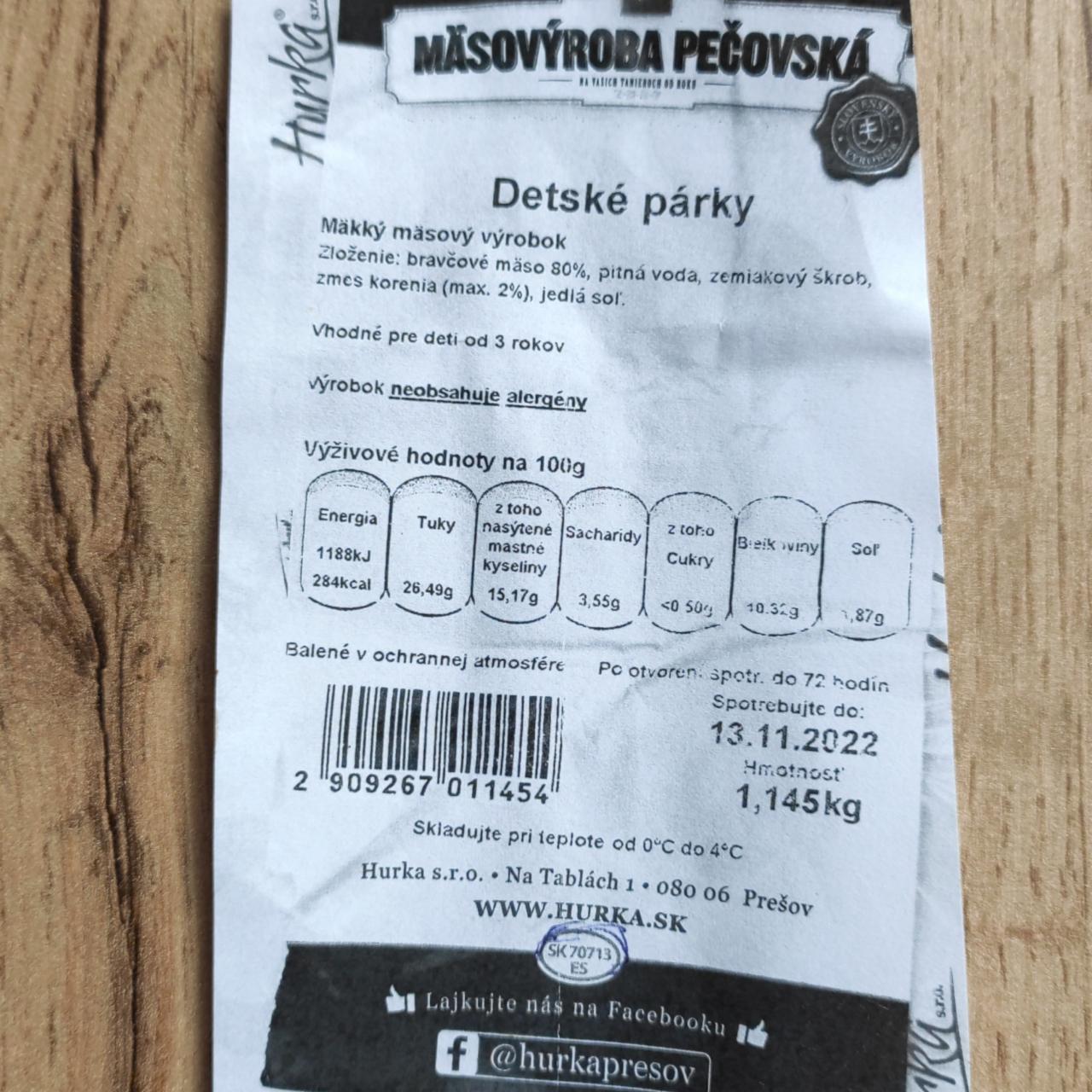 Fotografie - Detské párky Mäsovýroba Pečovská