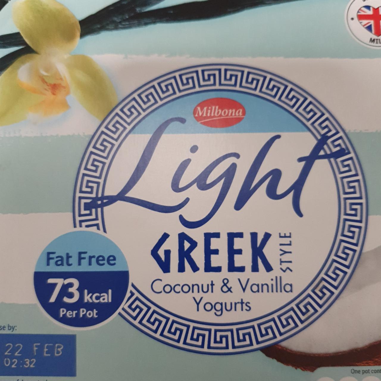 Fotografie - Light Greek Style coconut & vanilla yogurts Milbona