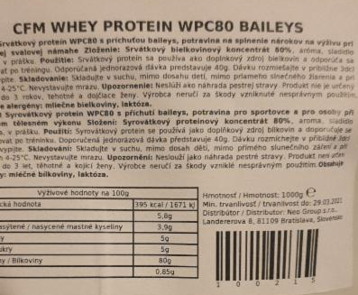 Fotografie - CFM WHEY PROTEIN WPC80 BAILEYS