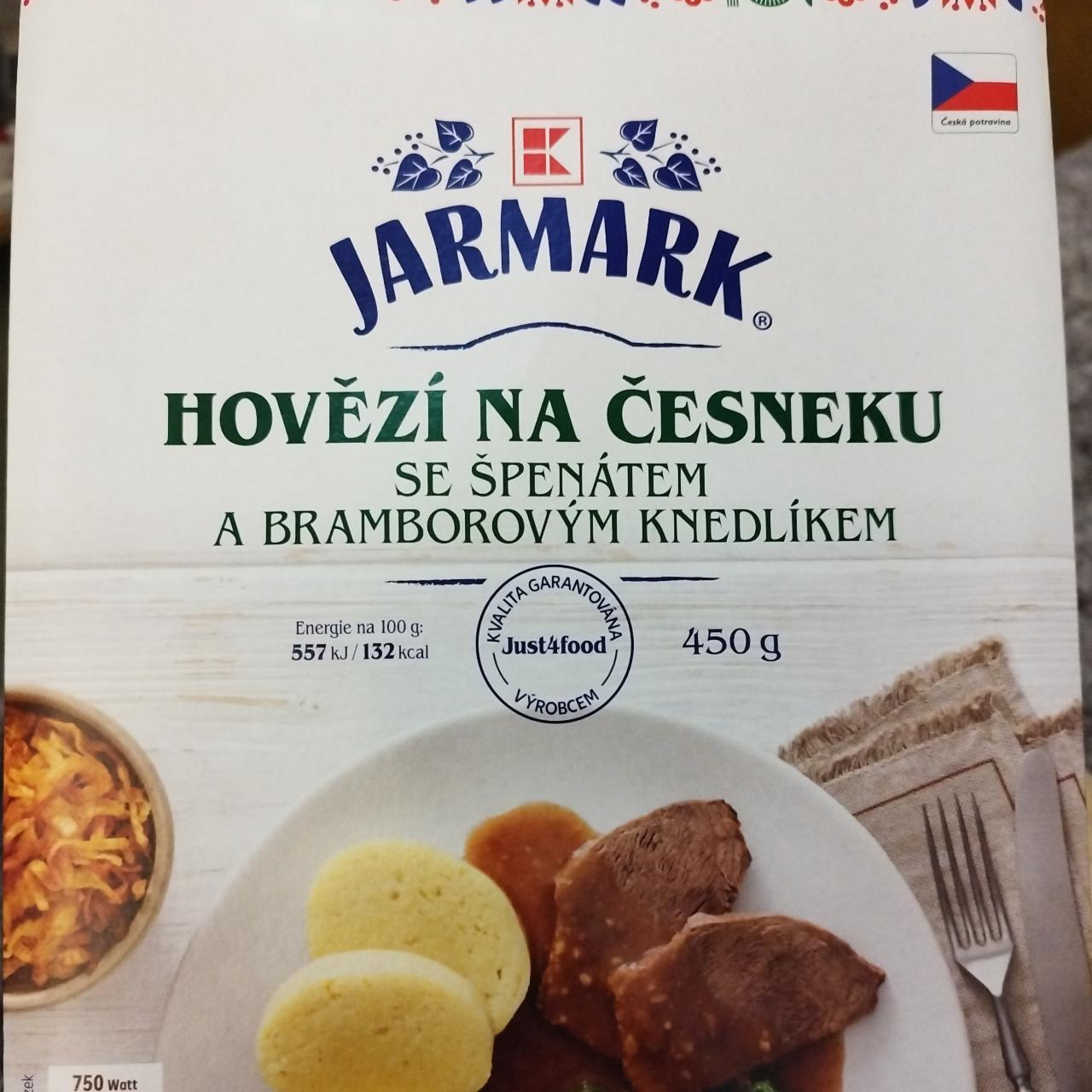 Fotografie - Hovězí na česneku se špenátem a bramborovým knedlíkem K-Jarmark