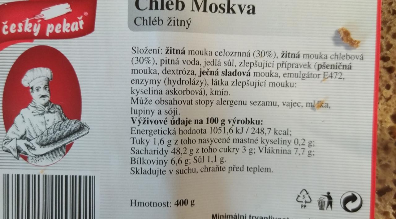 Fotografie - chlieb Moskva ražný Český pekař