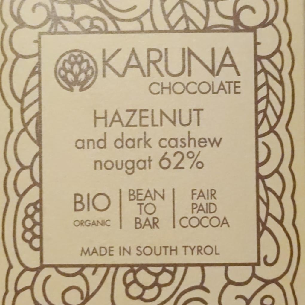 Fotografie - Hazelnut and dark cashew nougat 62% Karuna chocolate