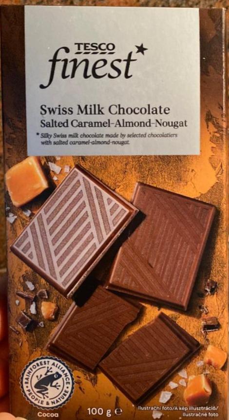 Fotografie - Swiss Milk Chocolate Salted Caramel-Almond-Nougat Tesco finest