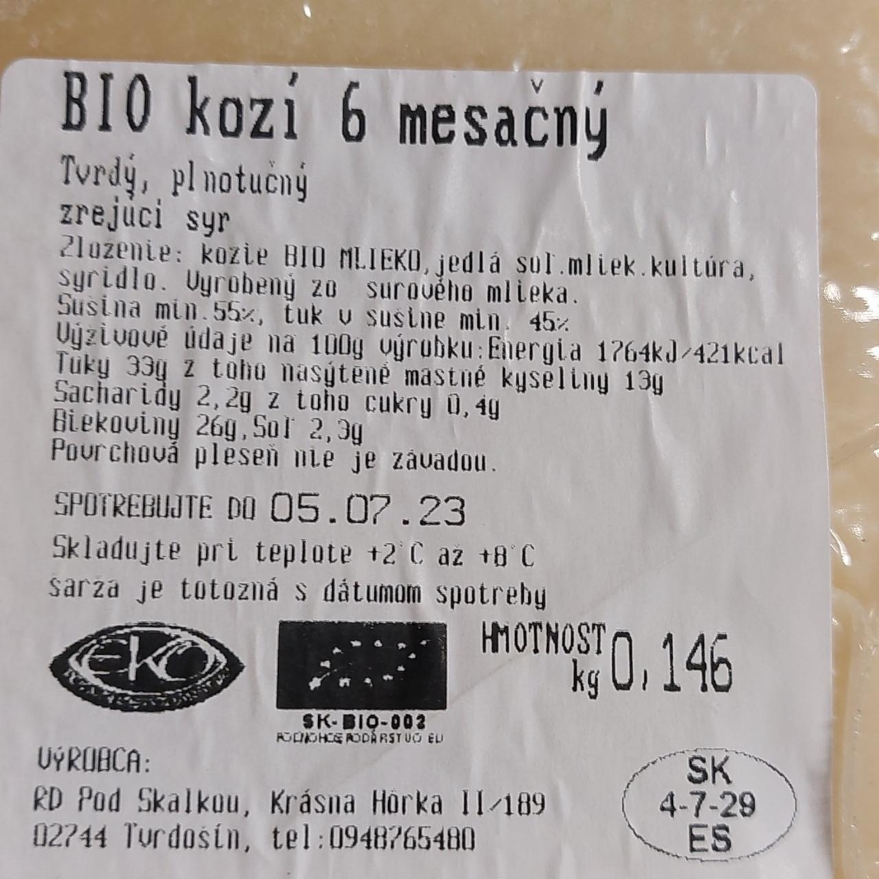 Fotografie - Bio kozí syr 6 mesačný RD Pod Skalkou