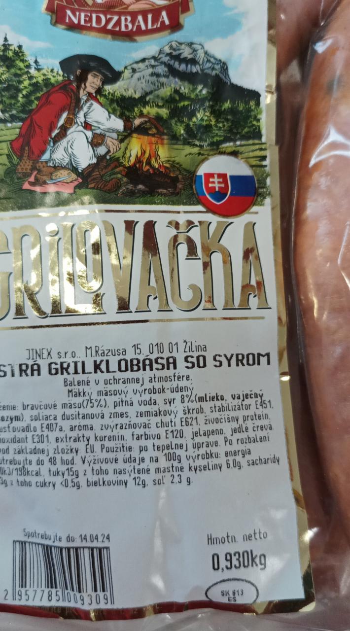 Fotografie - Grilovačka Ostrá Grilklobása so syrom Nedzbala