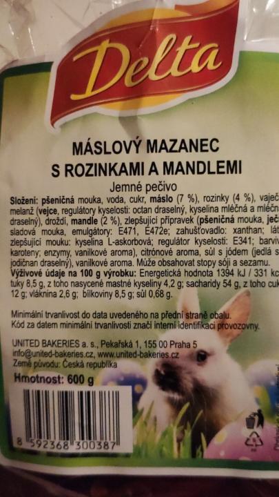 Fotografie - Mazanec máslový s rozinkami a mandlemi Delta