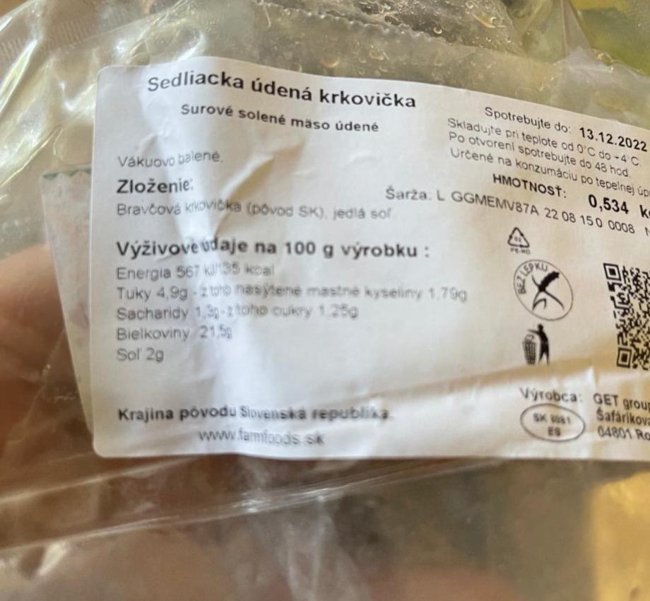 Fotografie - Sedliacka údená krkovička Farmfoods