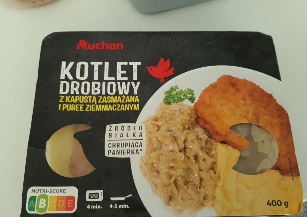 Fotografie - Kotlet Drobiowy z kapusta zasmazana i puree ziemniaczanym Auchan