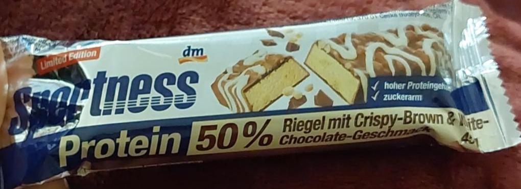 Fotografie - Protein 50% Riegel mit Crispy-Brown & White-Chocolate Geschmack Sportness