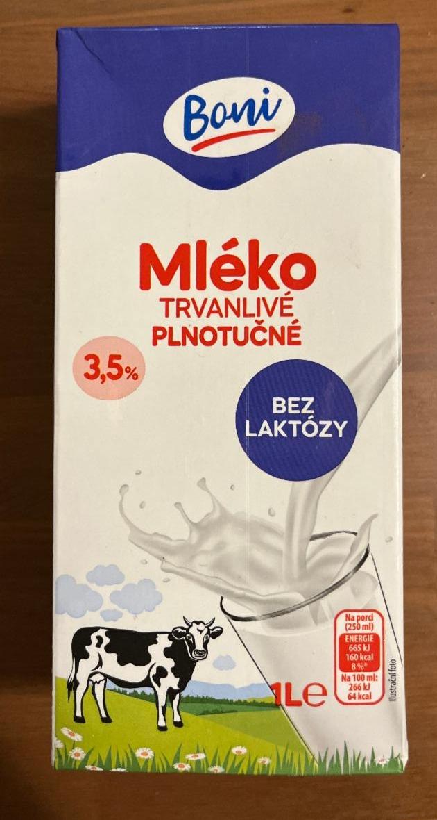 Fotografie - Mléko trvanlivé plnotučné 3,5% Bez laktózy Boni