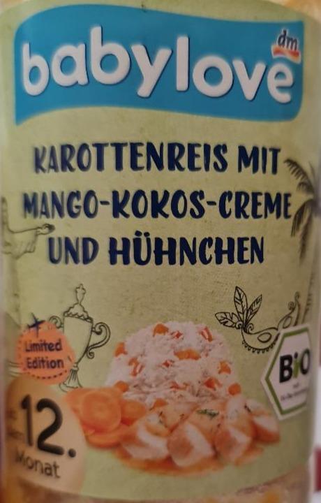 Fotografie - Babylove karottenreis mit mango kokos creme und huhnchen