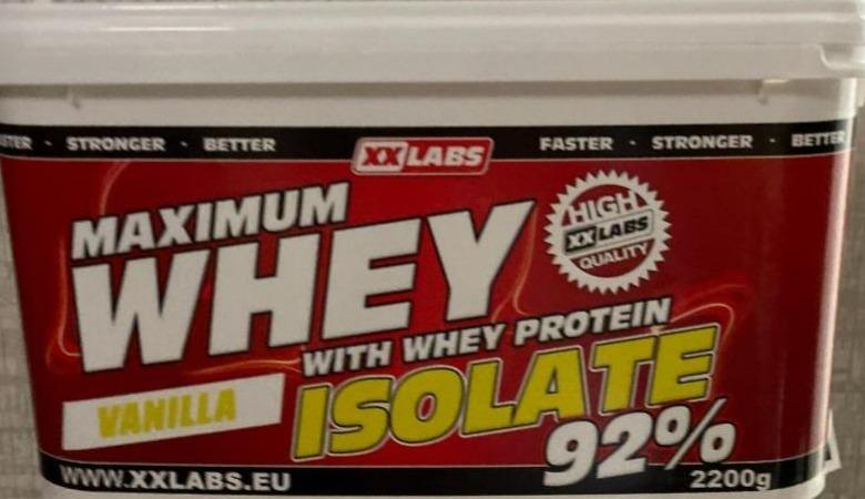 Fotografie - Maximum Whey Protein Isolate 92% Vanilla XXLABS