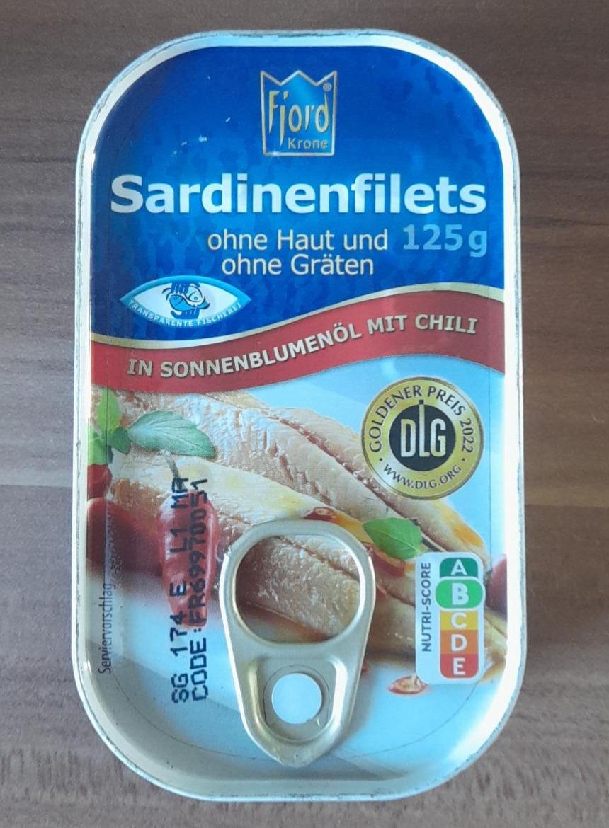 Fotografie - Sardinenfilets in Sonnenblumenöl mit chili Fjord Krone