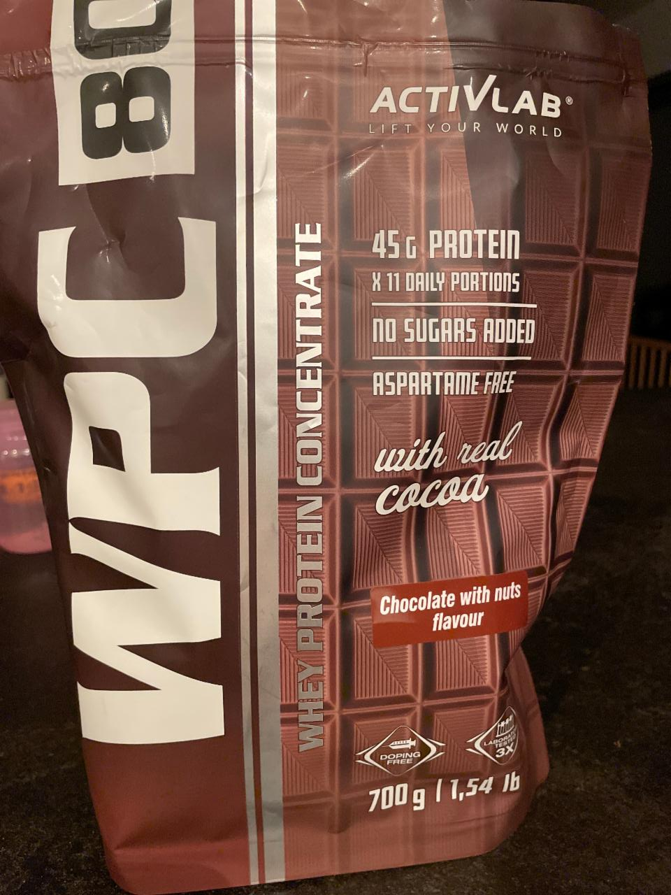 Fotografie - WPC 80 Whey protein concentrate chocolate with nuts flavour Activlab