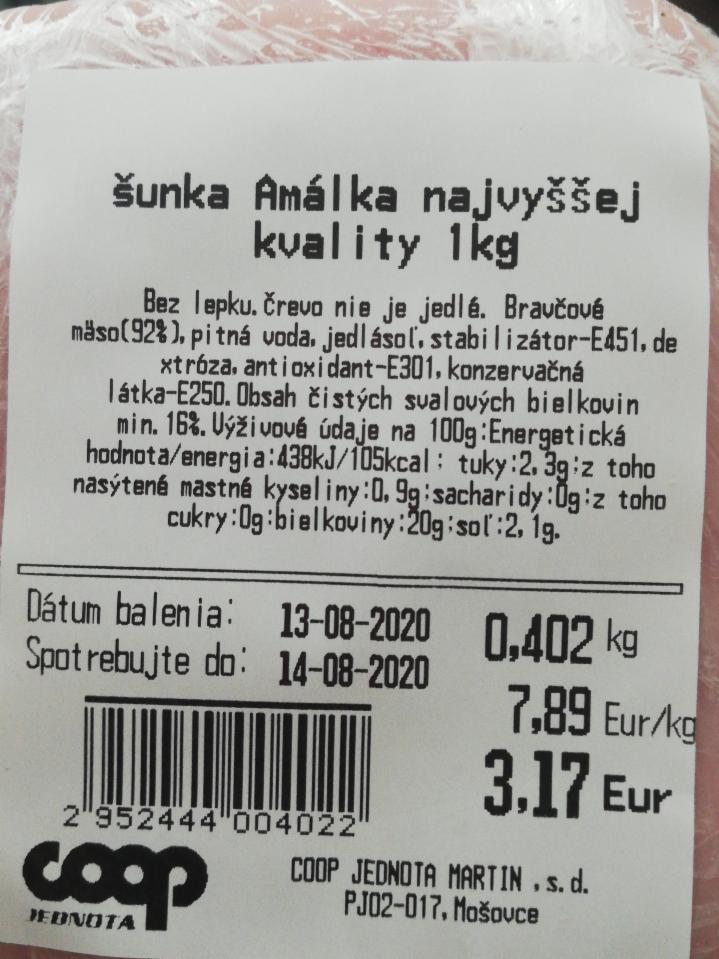 Fotografie - šunka Amálka najvyššej kvality COOP