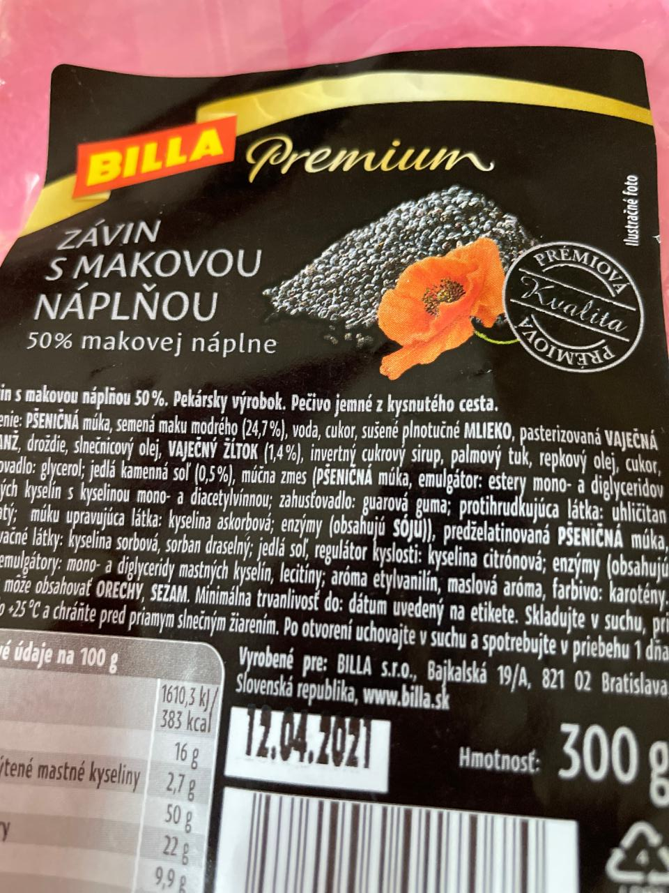 Fotografie - Závin s makovou náplňou Billa Premium