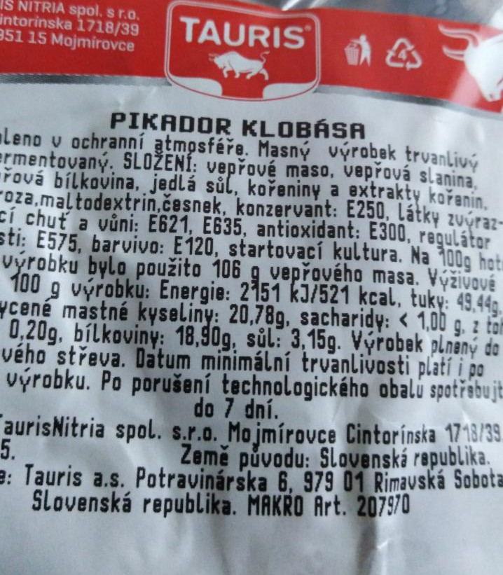 Fotografie - Pikador klobása Tauris