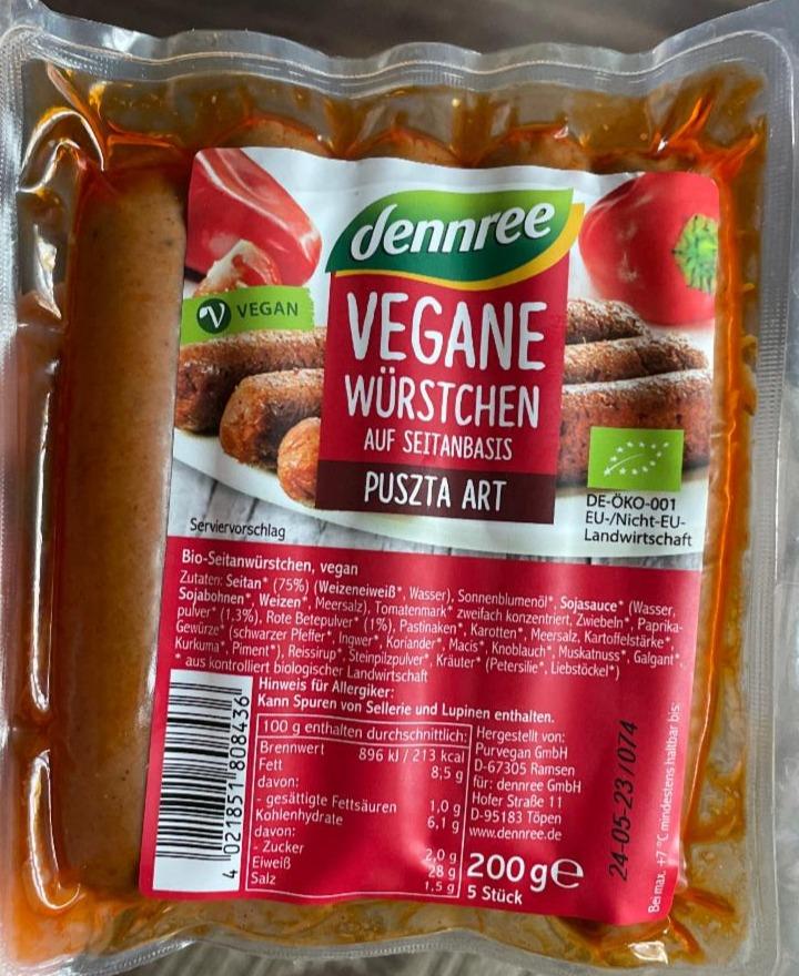 Fotografie - Vegane Würstchen auf Seitanbasis Puszta Art Dennree