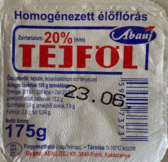 Fotografie - Tejföl 20% Abauj Kyslá smotana 20%