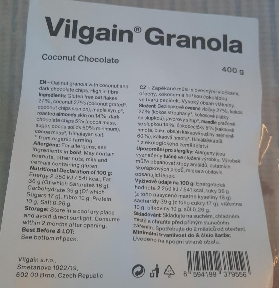 Fotografie - Vilgain Granola Aktin Coconut Chocolate