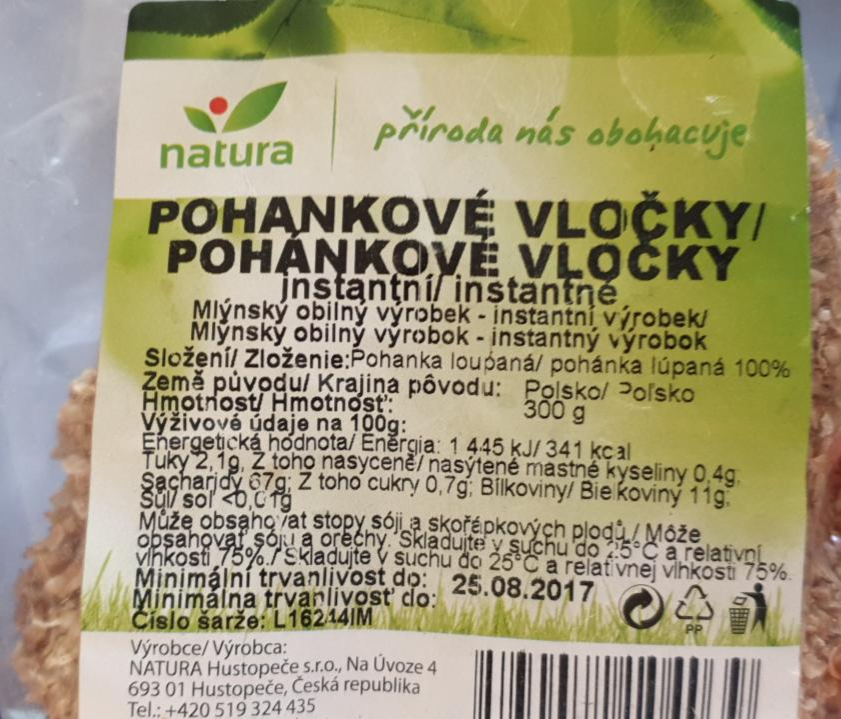 Fotografie - pohankove vlocky instantne natura 