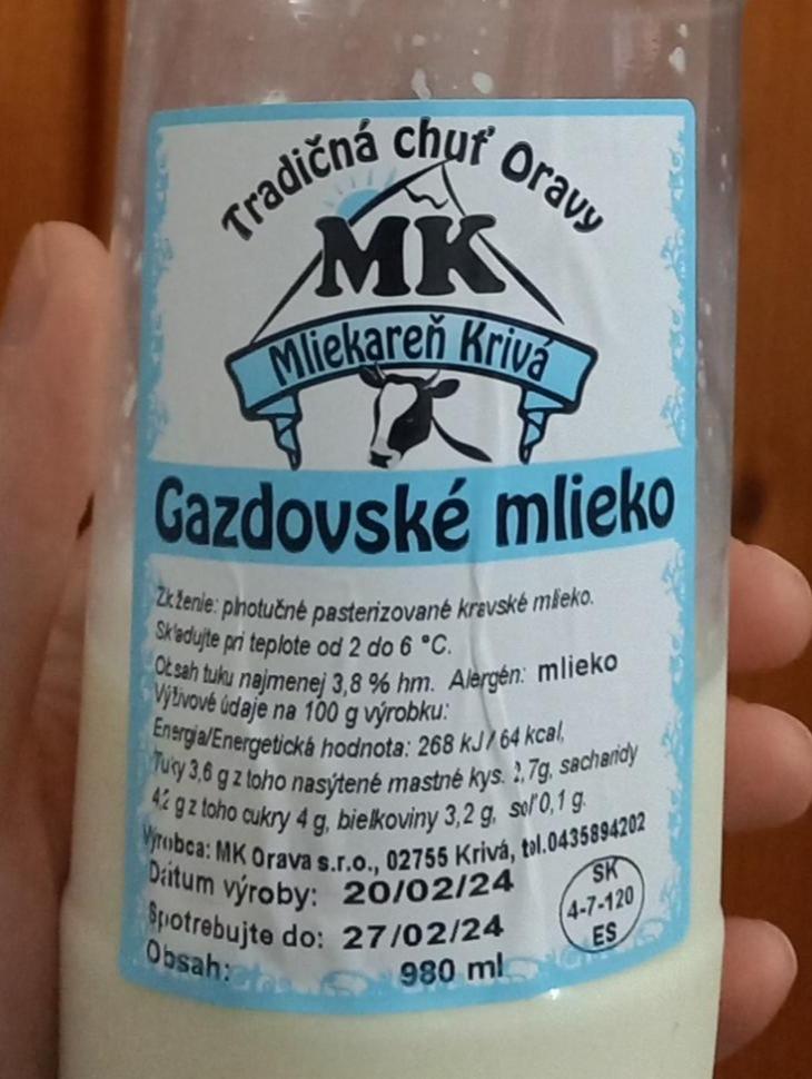 Fotografie - Gazdovské mlieko MK Mliekáreň Krivá