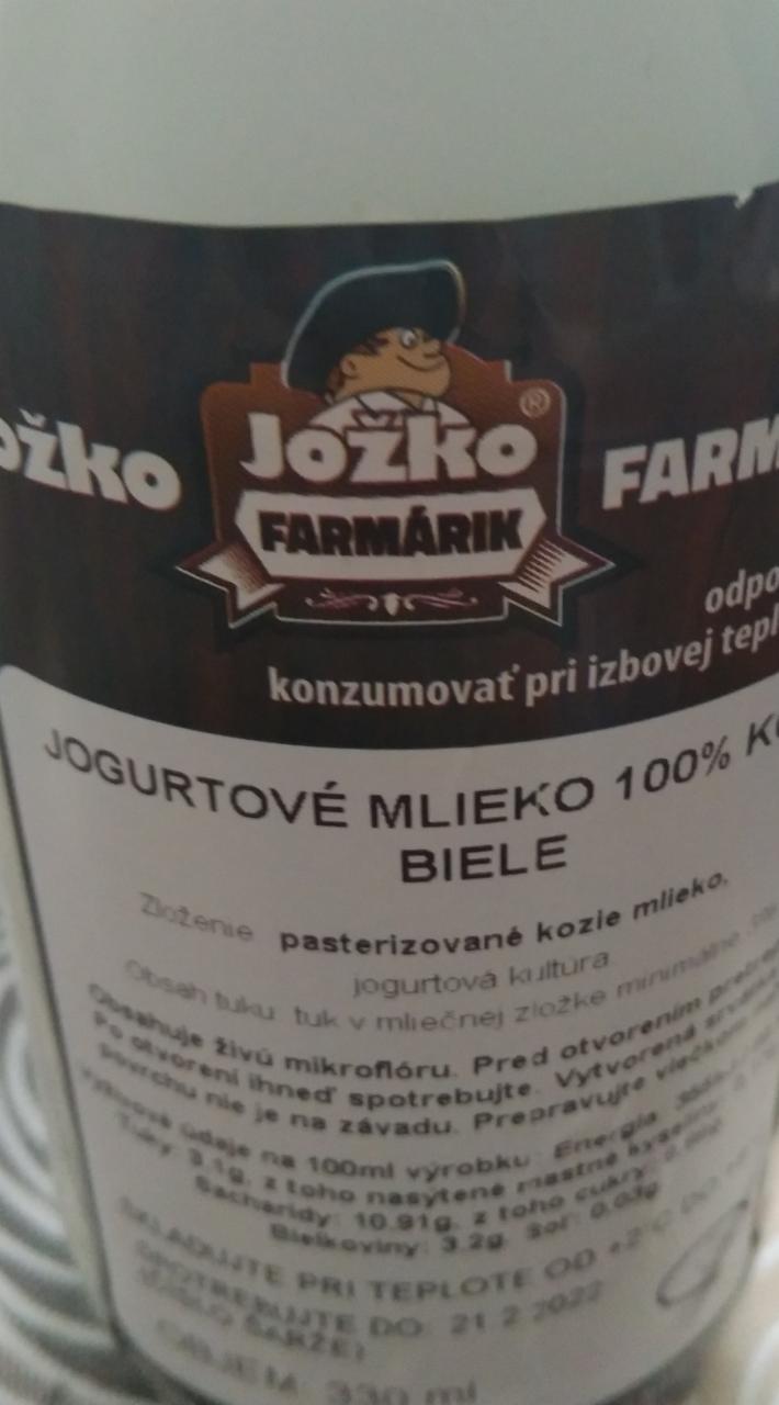 Fotografie - Jogurtové mlieko 100% kozie biele Jožko Farmárik