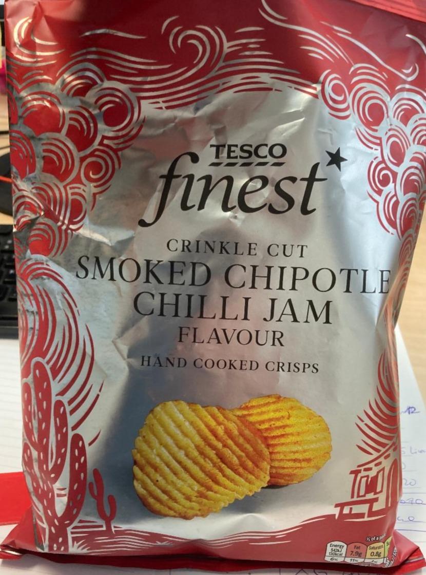 Fotografie - Crinkle cut Smoked chipotle chilli jam flavour Hand cooked crisps Tesco finest
